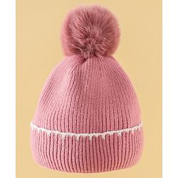 Pine Kids Solid Woollen Cap & Muffler Pink-Diameter 19 cm