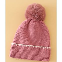 Pine Kids Solid Woollen Cap & Muffler Pink-Diameter 19 cm