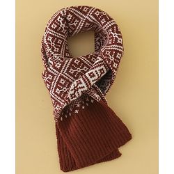 Pine Kids Woollen Cap Gloves & Muffler With Geometric Design in Brown- Diameter 18 cm