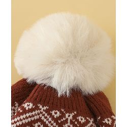 Pine Kids Woollen Cap Gloves & Muffler With Geometric Design in Brown- Diameter 18 cm