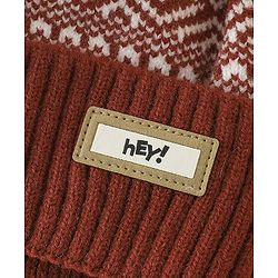 Pine Kids Woollen Cap Gloves & Muffler With Geometric Design in Brown- Diameter 18 cm
