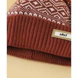 Pine Kids Woollen Cap Gloves & Muffler With Geometric Design in Brown- Diameter 18 cm