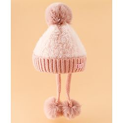 Pine Kids Woollen Cap with Pom Pom & Knot Pink - Diameter 25 cm