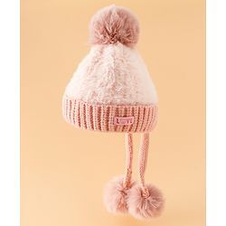 Pine Kids Woollen Cap with Pom Pom & Knot Pink - Diameter 25 cm