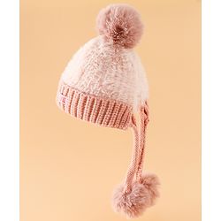 Pine Kids Woollen Cap with Pom Pom & Knot Pink - Diameter 25 cm