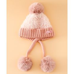 Pine Kids Woollen Cap with Pom Pom & Knot Pink - Diameter 25 cm