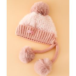 Pine Kids Woollen Cap with Pom Pom & Knot Pink - Diameter 25 cm