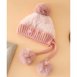 Pine Kids Woollen Cap with Pom Pom & Knot Pink - Diameter 25 cm
