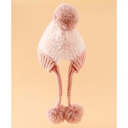 Pine Kids Woollen Cap with Pom Pom & Knot Pink - Diameter 25 cm
