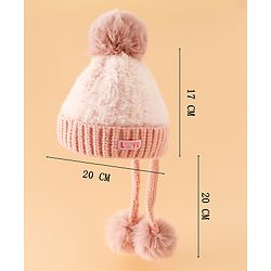 Pine Kids Woollen Cap with Pom Pom & Knot Pink - Diameter 25 cm