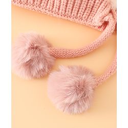 Pine Kids Woollen Cap with Pom Pom & Knot Pink - Diameter 25 cm