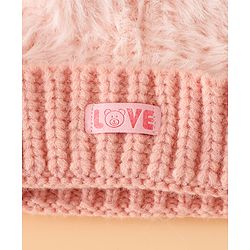 Pine Kids Woollen Cap with Pom Pom & Knot Pink - Diameter 25 cm