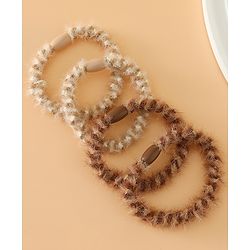 Pine Kids Free Size Stretchable Hair Rubber Bands Set for Girls for Everyday Hairstyles - Khaki & Brown