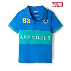 Pine Kids Marvel Cotton Knit Half Sleeves Pique Polo T-Shirt with Avengers Print - B;ue