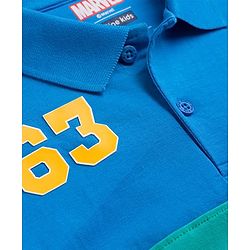 Pine Kids Marvel Cotton Knit Half Sleeves Pique Polo T-Shirt with Avengers Print - B;ue