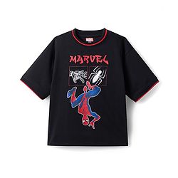 Pine Kids Marvel Single Jersey Knit Half Sleeves T-Shirt with Spiderman Print - Black