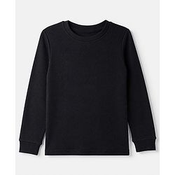 Pine Kids Knit Solid Thermal Vest with Full Sleeves in Black