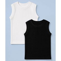 Pine Kids Cotton Blend Knit Thermal Solid Sleeveless Vests Pack of 2 - White & Black