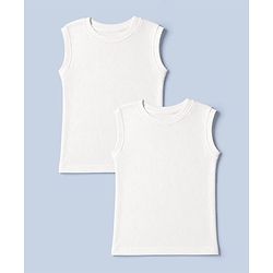 Pine Kids Cotton Blend Knit Thermal Solid Sleeveless Vests Pack of 2 - White