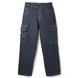 Pine Kids Denim Woven Full Length Jeans With Cargo Pockets in Navy Blue