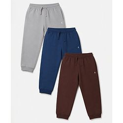 Pine Kids Cotton Knit Full Length Solid Lounge Pants Pack Of 3 - Navy Blue, Grey & Maroon