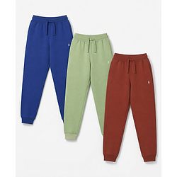 Pine Kids Cotton Knit Full Length Solid Lounge Pants Pack of 3 - Navy Blue, Maroon & Green
