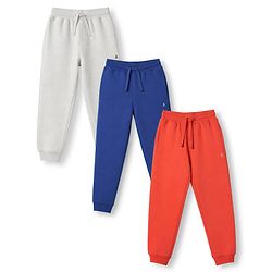 Pine Kids Cotton Knit Full Length Solid Lounge Pants Pack Of 3 - White, Blue & Red