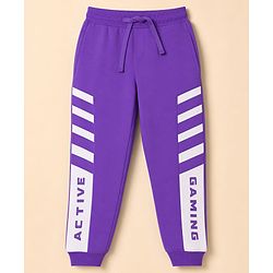 Pine Kids Cotton Knit Full Length Lounge & Track Pant With Text Print - Purple
