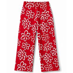 Pine Kids Knit Full Length  Track Pant with Floral Prints -  Red