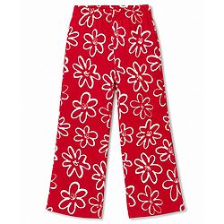 Pine Kids Knit Full Length  Track Pant with Floral Prints -  Red