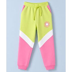 Pine Kids Cotton Knit Full Length Lounge & Track Pant With Text Print - Limegreen