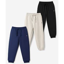 Pine Kids Cotton Knit Full Length Jogger Fit Solid Lounge Pant with Drawstring Pack of 3 in Black Grey Navy Blue