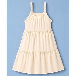 Pine Kids Cotton Knit Frock With Inner Tee with Short Sleeves - Beige