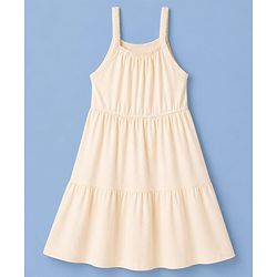 Pine Kids Cotton Knit Frock With Inner Tee with Short Sleeves - Beige