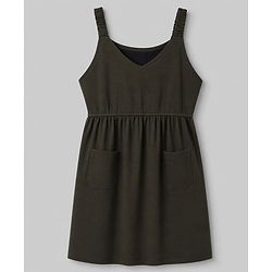 Pine Kids Cotton Knit Half Sleeves Frock with Inner Tee & Cute Text Print - Olive Green
