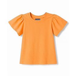 Pine Kids Cotton Knit Half Sleeves Floral Printed Frock with Inner Tee- Orange