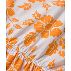 Pine Kids Cotton Knit Half Sleeves Floral Printed Frock with Inner Tee- Orange