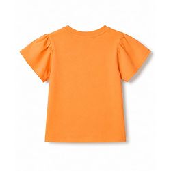 Pine Kids Cotton Knit Half Sleeves Floral Printed Frock with Inner Tee- Orange