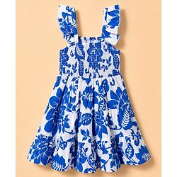 Pine Kids Poplin Woven Sleeveless Smocked Floral Printed Dress - White