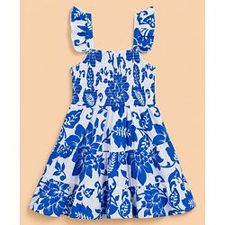 Pine Kids Poplin Woven Sleeveless Smocked Floral Printed Dress - White