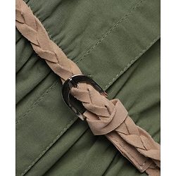 Pine Kids 100% Cotton Woven Full Sleeves Solid Tiered Shirt Dress With Belt - Olive Green