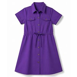 Pine Kids Twill Woven Solid Shirt Dress with Half Sleeves - Purple