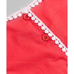Pine Kids Cotton Woven Sleeveless Frock With Lace Detailing - Red
