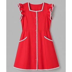 Pine Kids Cotton Woven Sleeveless Frock With Lace Detailing - Red
