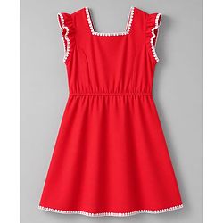 Pine Kids Cotton Woven Sleeveless Frock With Lace Detailing - Red
