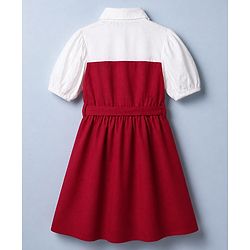 Pine Kids 100% Cotton Woven Half Puffed Sleeves Solid Frock - Red