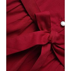 Pine Kids 100% Cotton Woven Half Puffed Sleeves Solid Frock - Red