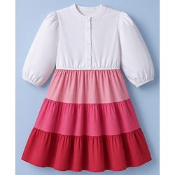 Pine Kids Cotton Woven One Piece Dress with Full Sleeves - White