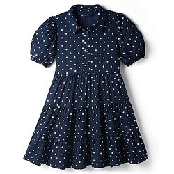 Pine Kids Cotton Woven Half Sleeves Frock With Polka Dot -Navy Blue