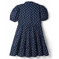 Pine Kids Cotton Woven Half Sleeves Frock With Polka Dot -Navy Blue